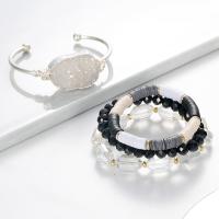 Druzy Bracelet, Cristal naturel, beignet, poli, 4 pièces & bijoux de mode & pour femme, couleurs mélangées, 180*8mm, Vendu par fixé