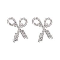 Zinc alliage strass Stud Earring, alliage de zinc, ciseaux, bijoux de mode & pour femme & avec strass Vendu par paire