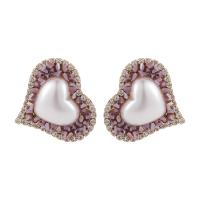 Plastic Pearl Zinc Alloy Earring, with Plastic Pearl, Heart, fashion jewelry & for woman 
