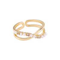 Pearl Brass Finger Ring, with Plastic Pearl, fashion jewelry & for woman 