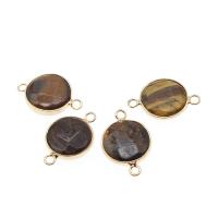 Gemstone Connector, Tiger Eye, Round, plated, DIY & faceted, brown, 22*14*2mm 