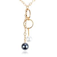 Пластиковый жемчужное ожерелье, Алюминиевый сплав, с Пластиковая жемчужина, ювелирные изделия моды & Женский, золотой, 530mm, длина:20.86 дюймовый, продается Strand