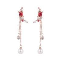 Brass Drop Earring, with Plastic Pearl, fashion jewelry & for woman 