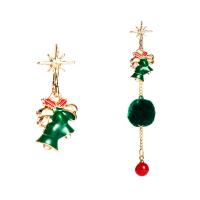 Boucles d'oreilles de Noël, alliage de zinc, Placage de couleur d'or, Conception de Noël & pour femme & émail, vert Vendu par paire