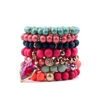 Gemstone Bracelets, Natural Stone, with Quartz, Round, polished, 7 pieces & fashion jewelry, mixed colors, 180mm 