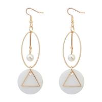 Brass Drop Earring, with Shell, gold color plated, for woman, white 