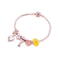 Brass Chain European Bracelets, for woman & enamel, yellow .48 Inch 