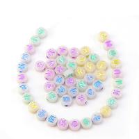 Acryl Alphabet Perlen, plattiert, DIY & gemischt, gemischte Farben, 9.5*4.5mm, Bohrung:ca. 2mm, 100PCs/Tasche, verkauft von Tasche