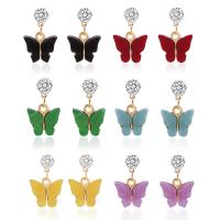 Brass Drop Earring, with Cubic Zirconia, Butterfly, plated & for woman & with cubic zirconia 225*16mm 