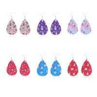 Stainless Steel Drop Earring, 316 Stainless Steel, with PU Leather, Teardrop, plated & for woman 70mm 