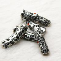 Тибетский серебро изогнутые бусины-трубки, с Кристаллы, Другое покрытие, DIY & со стразами, серебряный, 8*28mm, продается PC