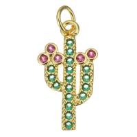 Cubic Zirconia Micro Pave Brass Pendant, Opuntia Stricta, plated, fashion jewelry & DIY & for woman & with cubic zirconia, golden Approx 3.5mm 