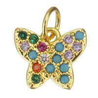 Cubic Zirconia Micro Pave Brass Pendant, Butterfly, plated, fashion jewelry & DIY & for woman & with cubic zirconia, golden Approx 3.5mm 