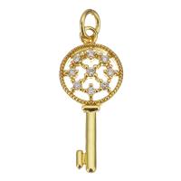 Cubic Zirconia Micro Pave Brass Pendant, Key, plated, fashion jewelry & DIY & for woman & with cubic zirconia, golden Approx 3.5mm 