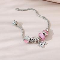 Zinc Alloy European Bracelets, plated, for woman & with rhinestone, pink .48 Inch 