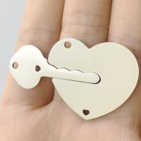 Stainless Steel Couple Pendant, 304 Stainless Steel, heart and key, plated & DIY 26*30MM+15*33MM 