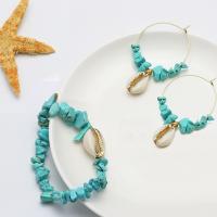 Turquoise Jewelry Sets, with Shell & Zinc Alloy, Round, polished, 2 pieces & for woman, blue, 160*21mmuff0c55mm 