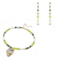 Glass Pearl Jewelry Sets, Natural Stone, with pearl & Glass, Round, polished, 2 pieces & for woman, mixed colors, 75mmuff0c190+65mm 