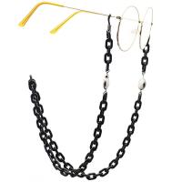 Freshwater Pearl Glasses Chain, with Acrylic, 18K gold plated, glass pattern design & Unisex, black, 780mm 