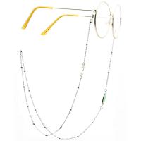 Brass Glasses Chain, with Natural Stone & Quartz, 18K gold plated, anti-skidding & glass pattern design & Unisex, silver color, 770mm 