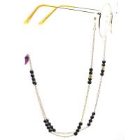 Brass Glasses Chain, with Natural Stone, plated, anti-skidding & glass pattern design & Unisex, black, 770mm 