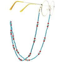 Brass Glasses Chain, with Seedbead & turquoise & Quartz, plated, anti-skidding & glass pattern design & Unisex, blue, 770mm 