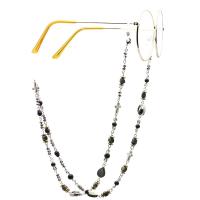Brass Glasses Chain, with Natural Stone & Crystal, plated, anti-skidding & glass pattern design & Unisex, black, 770mm 