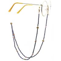 Brass Glasses Chain, with Seedbead & Quartz, plated, anti-skidding & glass pattern design & Unisex, black, 770mm 