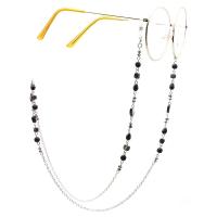 Brass Glasses Chain, with Natural Stone & Shell & Quartz, plated, anti-skidding & glass pattern design & Unisex, black, 770mm 