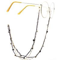 Brass Glasses Chain, with Natural Stone & Hematite & Quartz, plated, anti-skidding & glass pattern design & Unisex, black, 770mm 