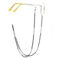 Brass Glasses Chain, with Moonstone, plated, anti-skidding & glass pattern design & Unisex, black, 770mm 