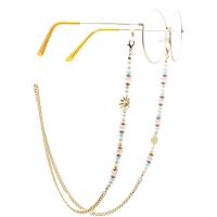 Brass Glasses Chain, with Freshwater Pearl & Crystal, plated, anti-skidding & glass pattern design & Unisex, golden, 770mm 