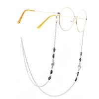 Brass Glasses Chain, with Natural Stone & Cubic Zirconia & Hematite, plated, anti-skidding & glass pattern design & Unisex, silver color, 770mm 