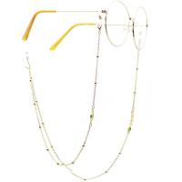Brass Glasses Chain, with Cubic Zirconia & Crystal, plated, anti-skidding & glass pattern design & Unisex, golden, 770mm 