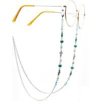 Brass Glasses Chain, with turquoise & Quartz, plated, anti-skidding & glass pattern design & Unisex, blue, 770mm 