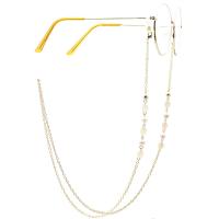 Messing Brillenkette, mit Natürliche kultivierte Süßwasserperlen & Glas, plattiert, Anti-Skidding & Glasmuster Design & unisex, goldfarben, 770mm, verkauft von setzen