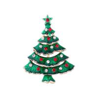 Broche de bijoux de Noël, alliage de zinc, Placage de couleur d'or, pour femme & avec strass, vert Vendu par PC