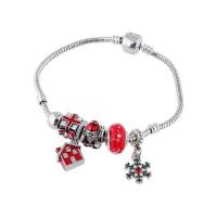 Bracelet de Noël en alliage zinc, alliage de zinc, Placage de couleur argentée, pour femme & émail, rouge .48 pouce, Vendu par brin