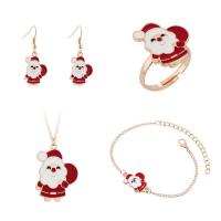 Conjuntos de joya de aleación de cinc de esmalte, aleación de zinc, anillo de dedo & pulsera & pendiente & collar, chapado, Diseño de Navidad & para mujer, más colores para la opción, Vendido por Set