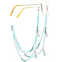 turquoise Glasses Chain, with Seedbead & pearl, anti-skidding & glass pattern design & Unisex, blue, 770mm 