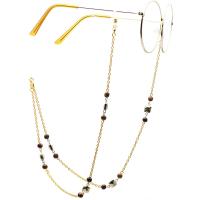 Brass Glasses Chain, with Tiger Eye & Crystal, plated, anti-skidding & glass pattern design & Unisex, golden, 770mm 