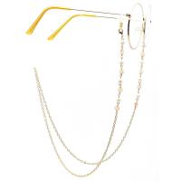 Brass Glasses Chain, with Natural Stone & pearl, plated, anti-skidding & glass pattern design & Unisex, golden, 780mm 
