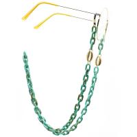 Brass Glasses Chain, with Copper Coated Plastic & Acrylic, plated, anti-skidding & glass pattern design & Unisex, deep green, 780mm 