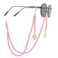 Brass Glasses Chain, with Glass, plated, anti-skidding & glass pattern design & Unisex, pink, 720mm 