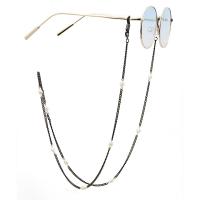 Brass Glasses Chain, with Freshwater Pearl, plated, anti-skidding & glass pattern design & Unisex, black, 780mm 