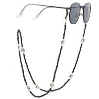 Brass Glasses Chain, with Seedbead & pearl & Quartz, plated, anti-skidding & glass pattern design & Unisex, black, 780mm 