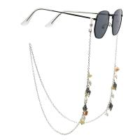 Brass Glasses Chain, with Natural Stone & Freshwater Pearl, plated, anti-skidding & glass pattern design & Unisex, silver color, 780mm 
