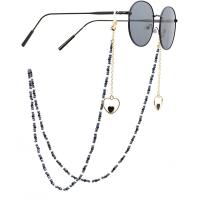 Brass Glasses Chain, with Quartz, plated, anti-skidding & glass pattern design & Unisex, black, 760mm 