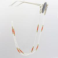 Brass Glasses Chain, with Seedbead, plated, anti-skidding & glass pattern design & Unisex, mixed colors, 800mm 