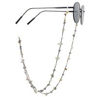 Brass Glasses Chain, with Natural Stone & pearl & Quartz, plated, anti-skidding & glass pattern design & Unisex, black, 800mm 